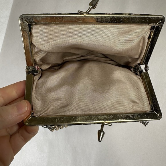 Vintage Tapestry Floral Clutch Evening Bag Kiss Lock Chain‎ Strap - Picture 4 of 7